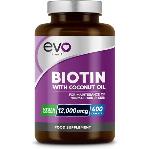 Biotin Hair Growth Supplement 12,000mcg with Coconut Oil | 400 High Strength Tablets - Maple Wellness Supplements