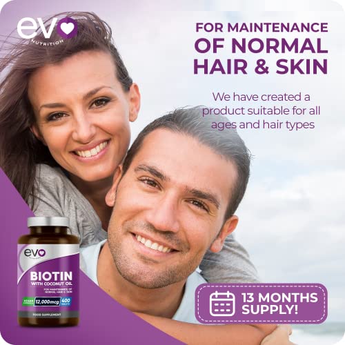 Biotin Hair Growth Supplement 12,000mcg with Coconut Oil | 400 High Strength Tablets - Maple Wellness Supplements