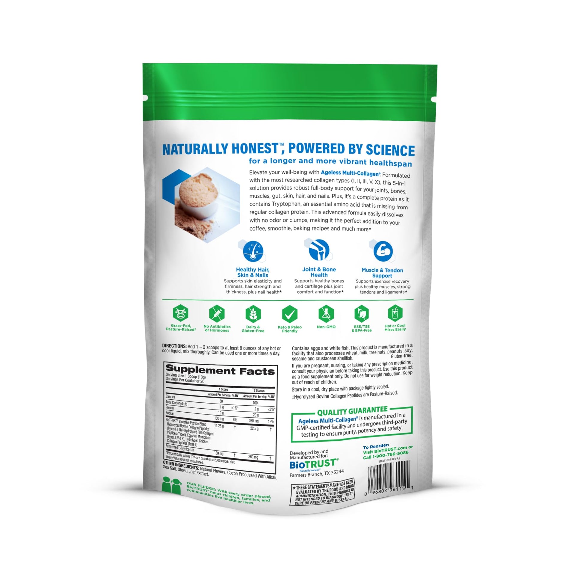 BioTrust Ageless Multi Collagen Peptides Powder – 5 Types (I, II, III, V, X) – Chocolate Collagen Powder for Women & Men – Hydrolyzed Protein – Grass Fed Beef, Fish, Chicken, Eggshell Membrane - Maple Wellness Supplements