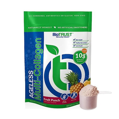 BioTrust Ageless Multi Collagen Peptides Powder – 5 Types (I, II, III, V, X) – Fruit Punch - Maple Wellness Supplements