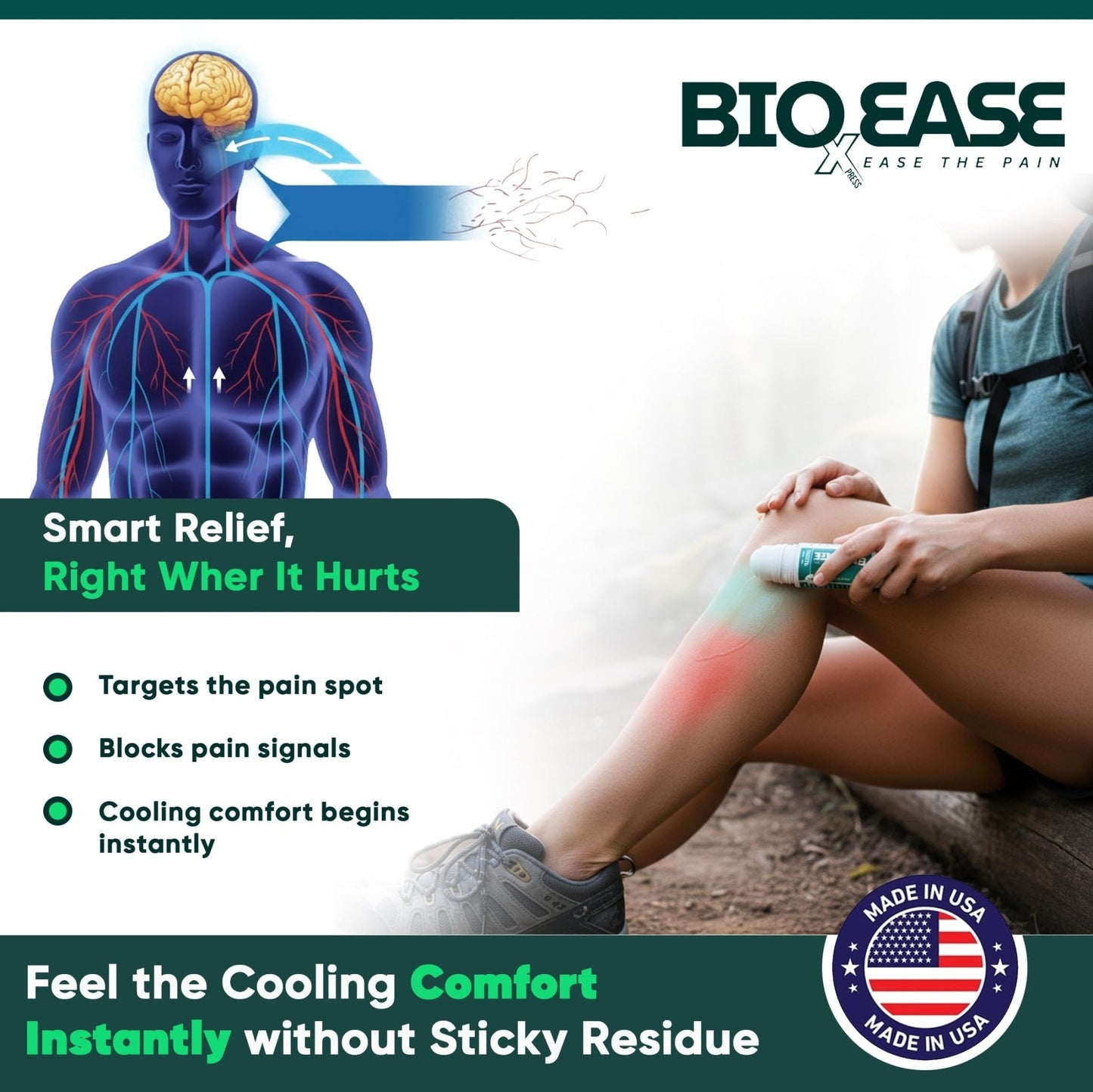 BioXPressEase Fast-Acting Hemp Pain Relief Roll On - Highly Effective, Cool & Topical Pain Relief Extra Strength for Muscle, Joint, & Back – Easy Roll On Maximum Strength - Made in USA - Maple Wellness Supplements