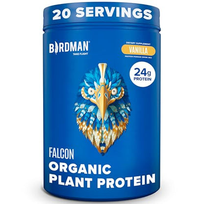 BIRDMAN Falcon Organic Vegan Protein Powder Vanilla, 24g Protein, Sugar Free, Probiotics - Maple Wellness Supplements