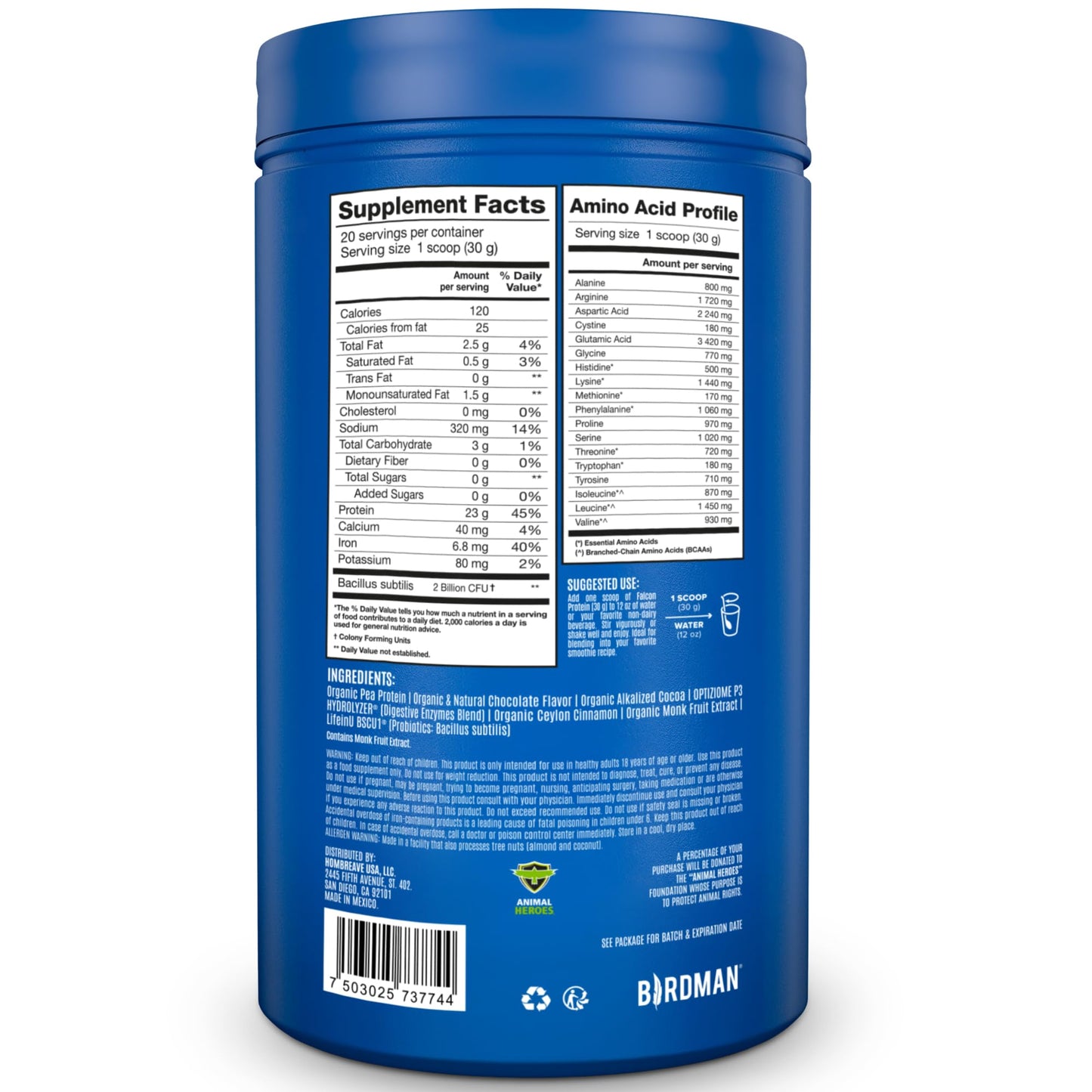 BIRDMAN Falcon Vegan Protein Powder Organic, Stevia & Sugar Free, Plant Based Protein - Maple Wellness Supplements