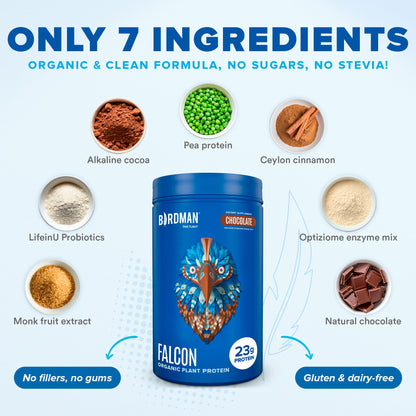 BIRDMAN Falcon Vegan Protein Powder Organic, Stevia & Sugar Free, Plant Based Protein - Maple Wellness Supplements