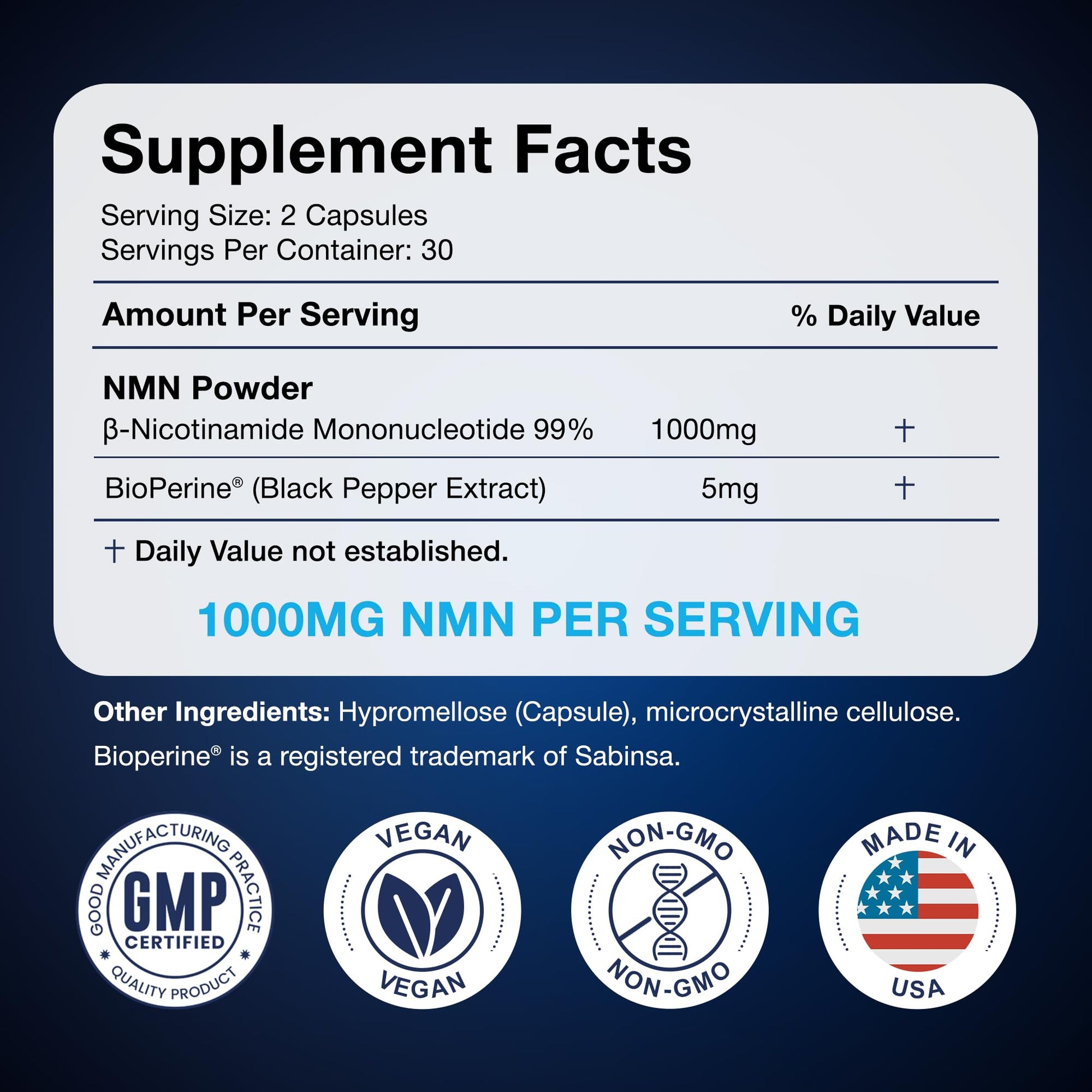 Black Forest NMN Supplements 1000mg (Nicotinamide Mononucleotide) 99% Pure, Stabilized Form, BioPerine® for Enhanced Bioavailability (60 Capsules) - Maple Wellness Supplements
