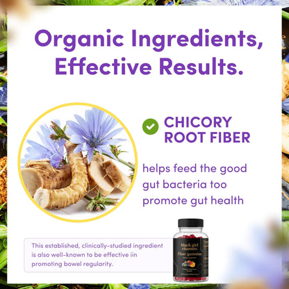 Black Girl Vitamins - Fiber Gummies - Prebiotic for Gut Health & Bloat Relief - Supports Digestion, Regularity & Microbiome Balance - Vegan, Gluten-Free, Halal - Maple Wellness Supplements