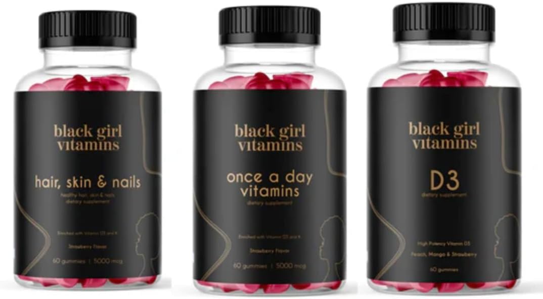 Black Girl Vitamins Look Good Feel Good Bundle – Hair Skin & Nails, Vitamin D3 2000IU & Once a Day Multivitamin - Women's Supplement Bundle - Maple Wellness Supplements