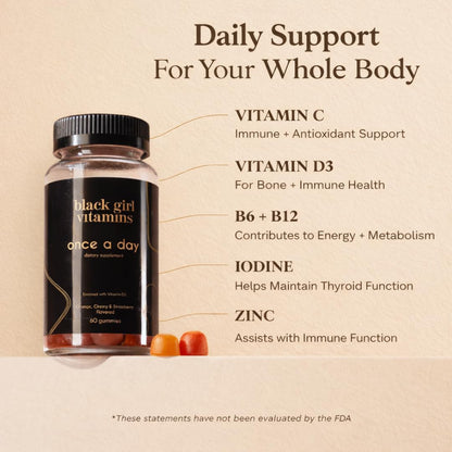 Black Girl Vitamins Once a Day - Womens Multivitamin Gummy - Vitamin A, B, C, E and Zinc. Multivitamin for Women, Immune Support. Vegan - Maple Wellness Supplements