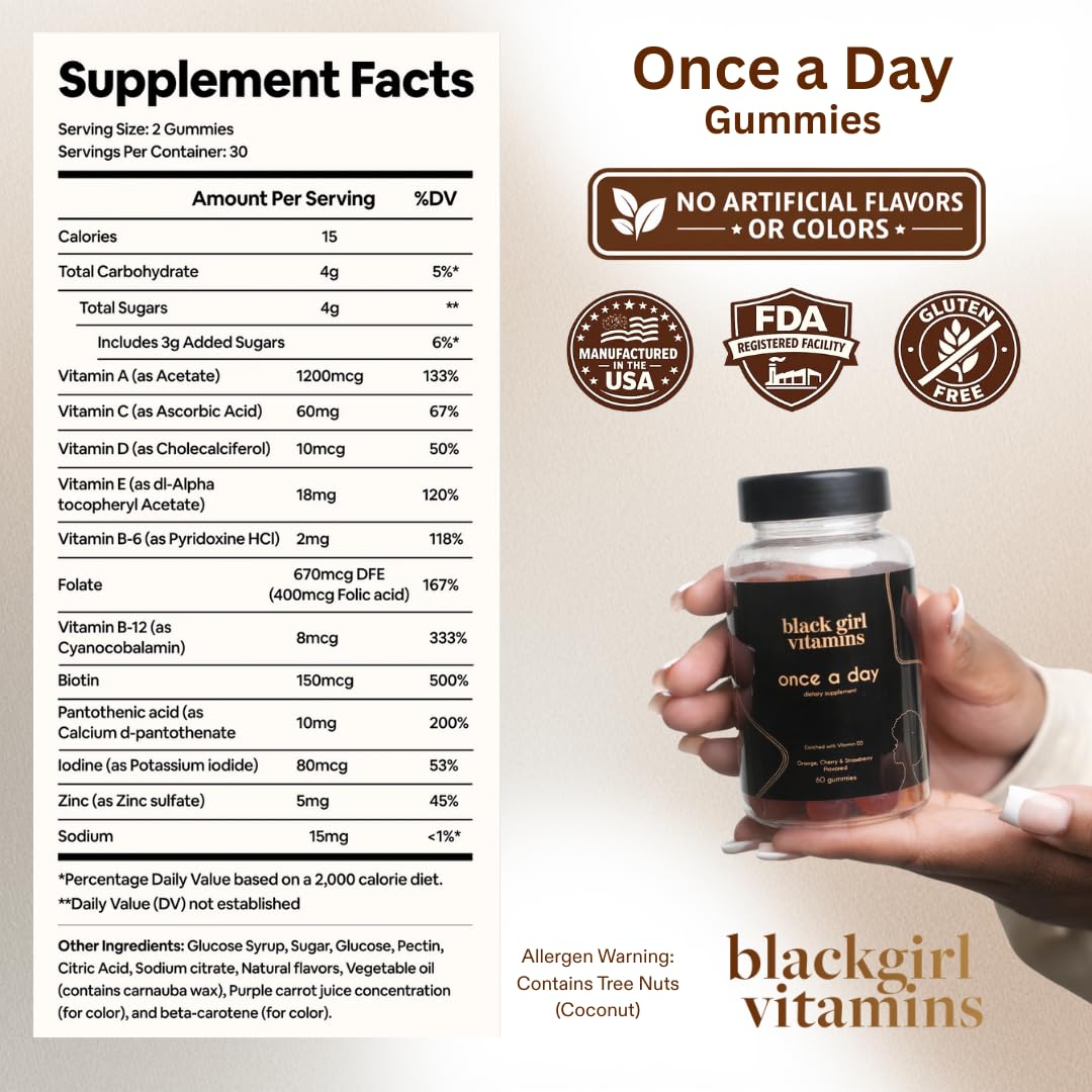 Black Girl Vitamins Once a Day - Womens Multivitamin Gummy - Vitamin A, B, C, E and Zinc. Multivitamin for Women, Immune Support. Vegan - Maple Wellness Supplements