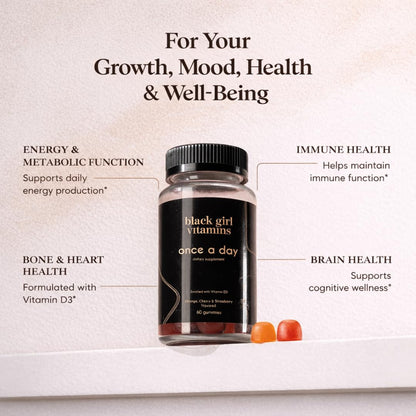 Black Girl Vitamins Once a Day - Womens Multivitamin Gummy - Vitamin A, B, C, E and Zinc. Multivitamin for Women, Immune Support. Vegan - Maple Wellness Supplements
