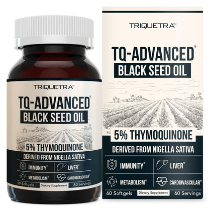 Black Seed Oil Softgels | 5% Thymoquinone - TQ-Advanced® | High Potency - 500 mg per Capsule - 15:1 Concentrate from Nigella Sativa Extract - Maple Wellness Supplements