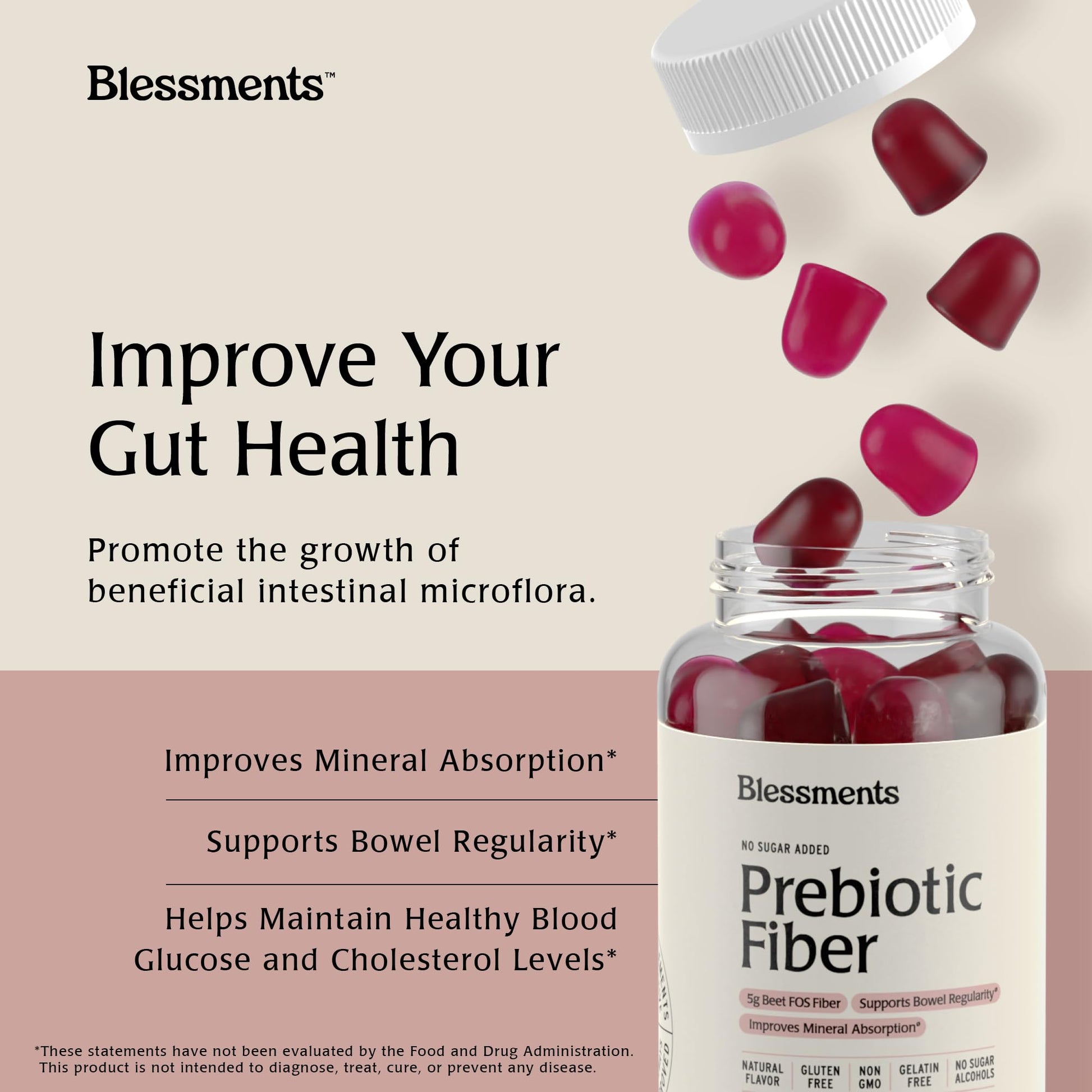 Blessments - Prebiotic Fiber Gummies for Adults & Kids with No Added Sugar- 5g (60 Count-2 Pack) High Fiber Supplement Gummies - Vegan - Keto Friendly - Maple Wellness Supplements