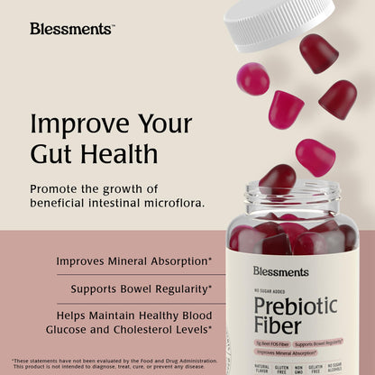 Blessments - Prebiotic Fiber Gummies for Adults & Kids with No Added Sugar- 5g (60 Count) High Fiber Supplement Gummies - Vegan - Keto Friendly - Digestive Health Supplements - Maple Wellness Supplements