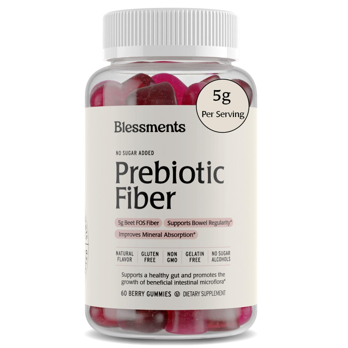 Blessments - Prebiotic Fiber Gummies for Adults & Kids with No Added Sugar- 5g (60 Count) High Fiber Supplement Gummies - Vegan - Keto Friendly - Digestive Health Supplements - Maple Wellness Supplements