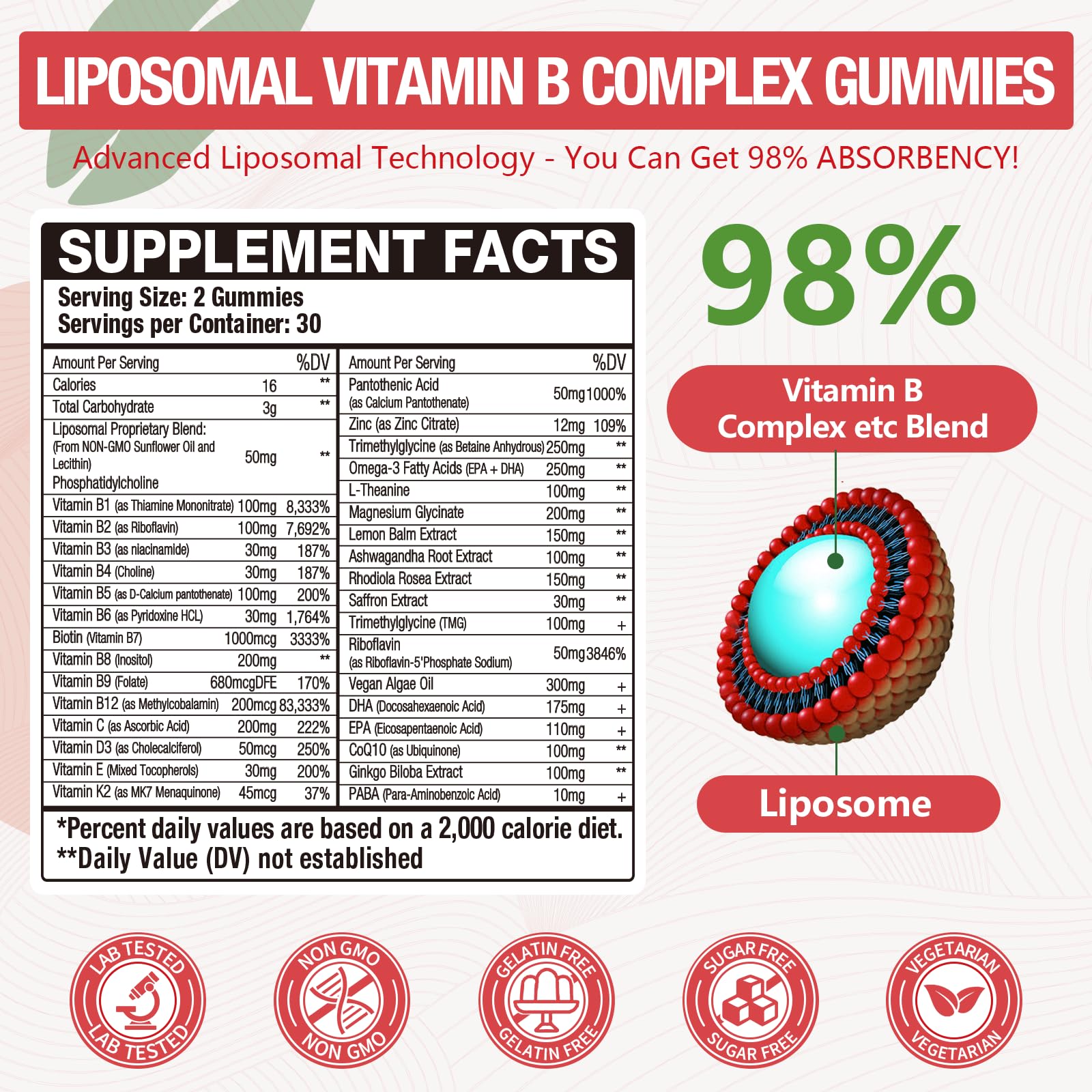 Blivsmlie 2 Pack 33-in-1 Liposomal Vitamin B Complex Gummies -B1, B2, B3, B4, B5, B6, B7, B8, B9,B12 | Vitamin C, D3,K2|Calcium,Magnesiun,Zinc etc.for Energy - Maple Wellness Supplements