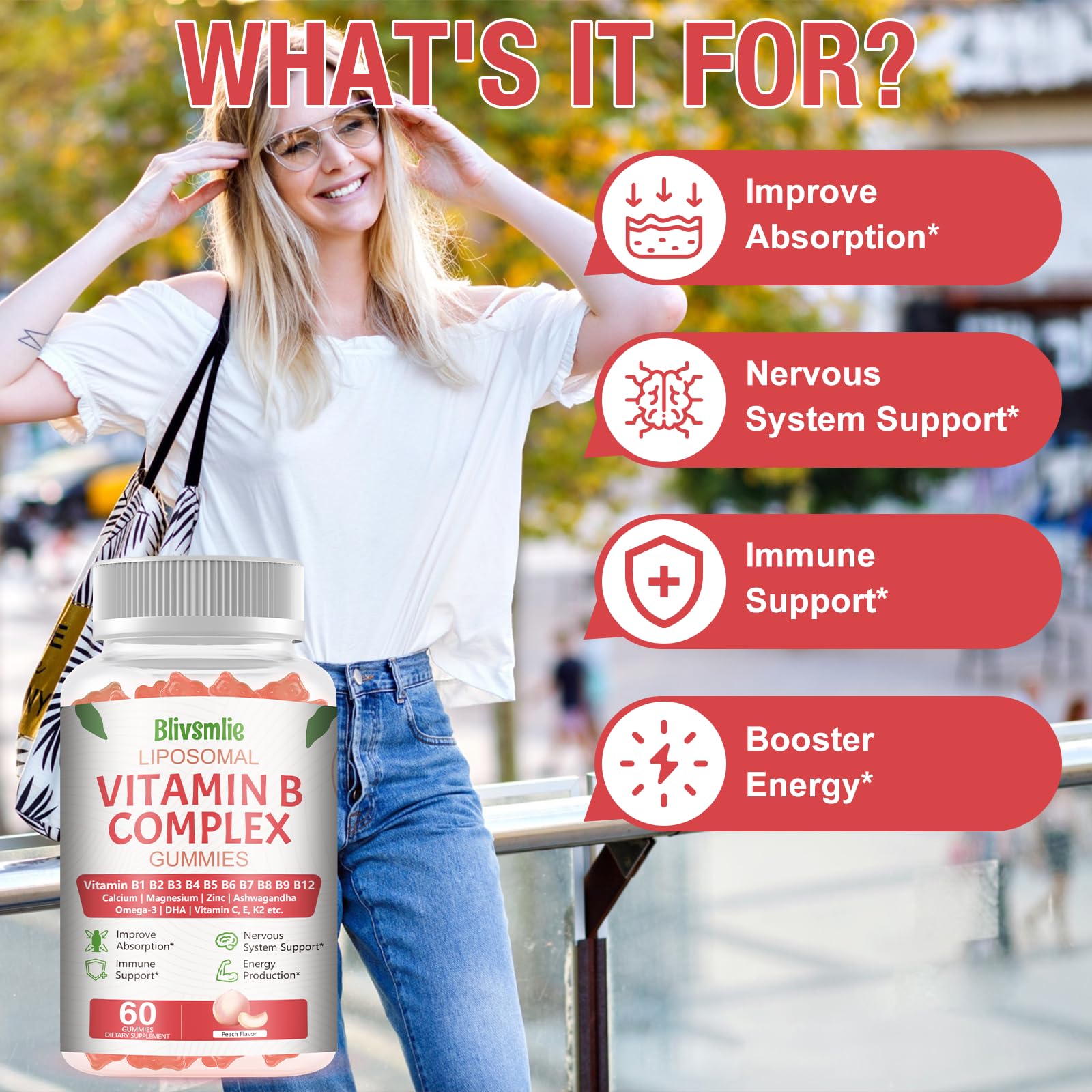 Blivsmlie 2 Pack 33-in-1 Liposomal Vitamin B Complex Gummies -B1, B2, B3, B4, B5, B6, B7, B8, B9,B12 | Vitamin C, D3,K2|Calcium,Magnesiun,Zinc etc.for Energy - Maple Wellness Supplements