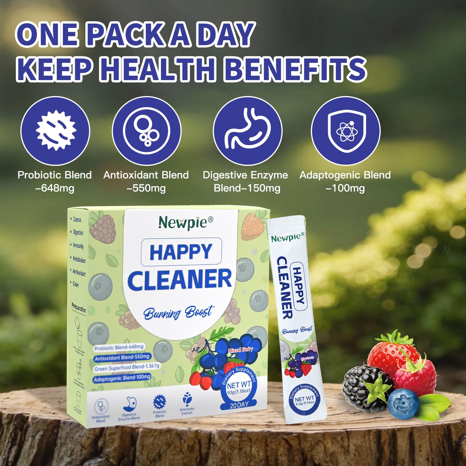 Blltzzz Newpie Superfoods Happy Cleaner Probiotic Powder,Watermelon Flavor Prebiotic & Probiotic Powder,Organic Fiber,Sugar Free,Gut Health,Natural Antioxidant - Maple Wellness Supplements