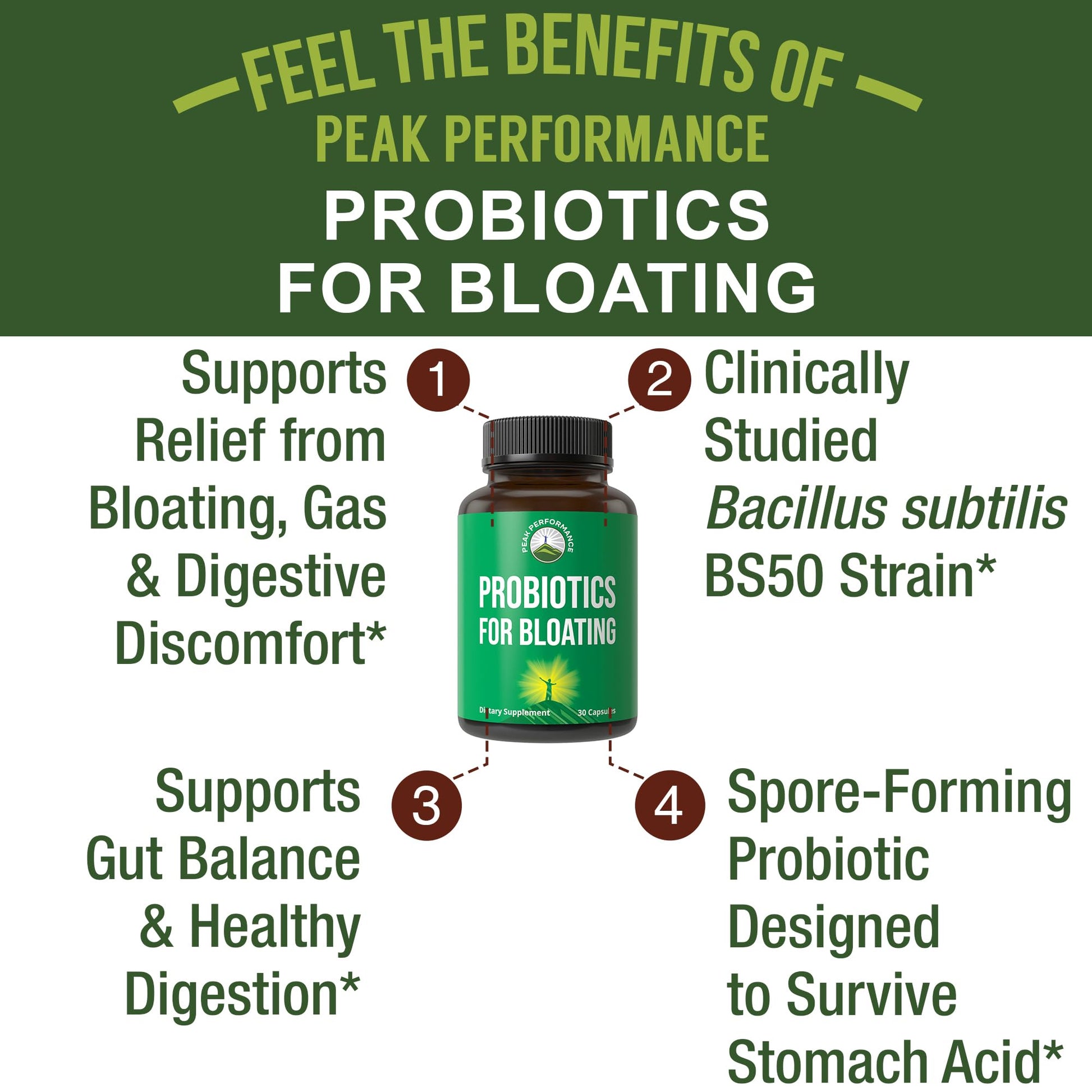 Bloat and Gas Probiotic - Proven Relief with Clinically Studied Bacillus Subtilis BS50 + Prebiotic Fiber - Fast Acting Anti Bloating Pills Supplement - Maple Wellness Supplements