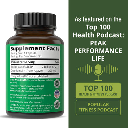 Bloat and Gas Probiotic - Proven Relief with Clinically Studied Bacillus Subtilis BS50 + Prebiotic Fiber - Fast Acting Anti Bloating Pills Supplement - Maple Wellness Supplements