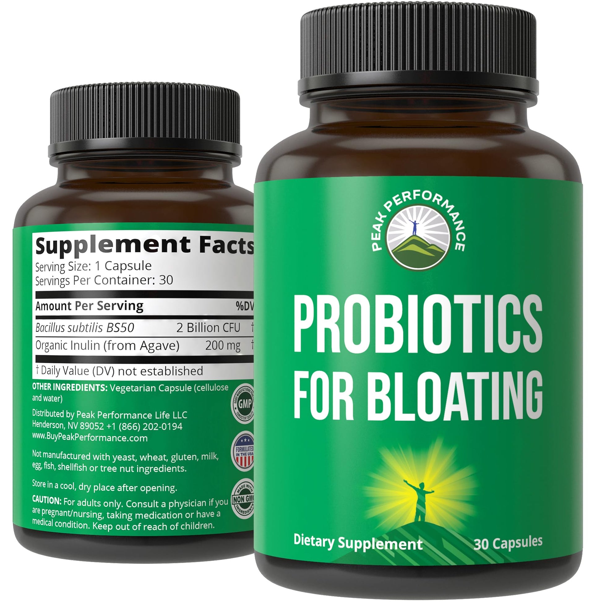 Bloat and Gas Probiotic - Proven Relief with Clinically Studied Bacillus Subtilis BS50 + Prebiotic Fiber - Fast Acting Anti Bloating Pills Supplement - Maple Wellness Supplements