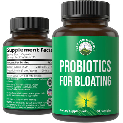 Bloat and Gas Probiotic - Proven Relief with Clinically Studied Bacillus Subtilis BS50 + Prebiotic Fiber - Fast Acting Anti Bloating Pills Supplement - Maple Wellness Supplements