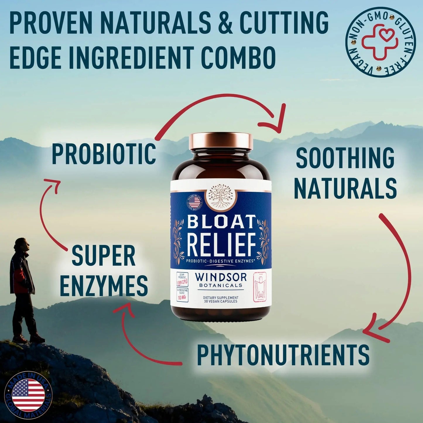 Bloat Relief Probiotic and Digestive Enzymes - Anti Bloating Turmeric, Fennel, Bromelain IBS Supplement - Detox Debloat Capsules Gas - Bloating Relief for Women and Men - 30 Gut Health Pills - Maple Wellness Supplements