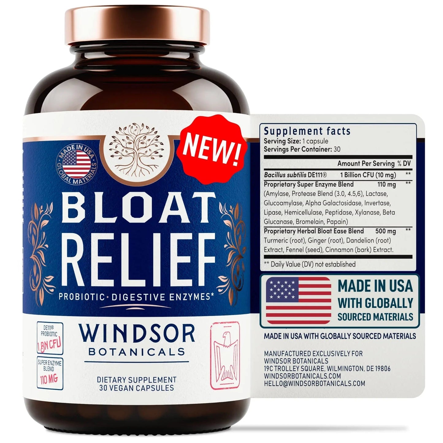 Bloat Relief Probiotic and Digestive Enzymes - Anti Bloating Turmeric, Fennel, Bromelain IBS Supplement - Detox Debloat Capsules Gas - Bloating Relief for Women and Men - 30 Gut Health Pills - Maple Wellness Supplements