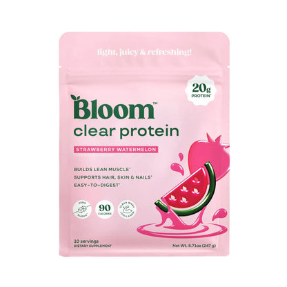 Bloom Clear Protein, Whey Protein Isolate with Collagen Peptides and Digestive Enzymes, 20g Protein, Sugar Free Post Workout Drink Mix, 90 Calories, - Maple Wellness Supplements