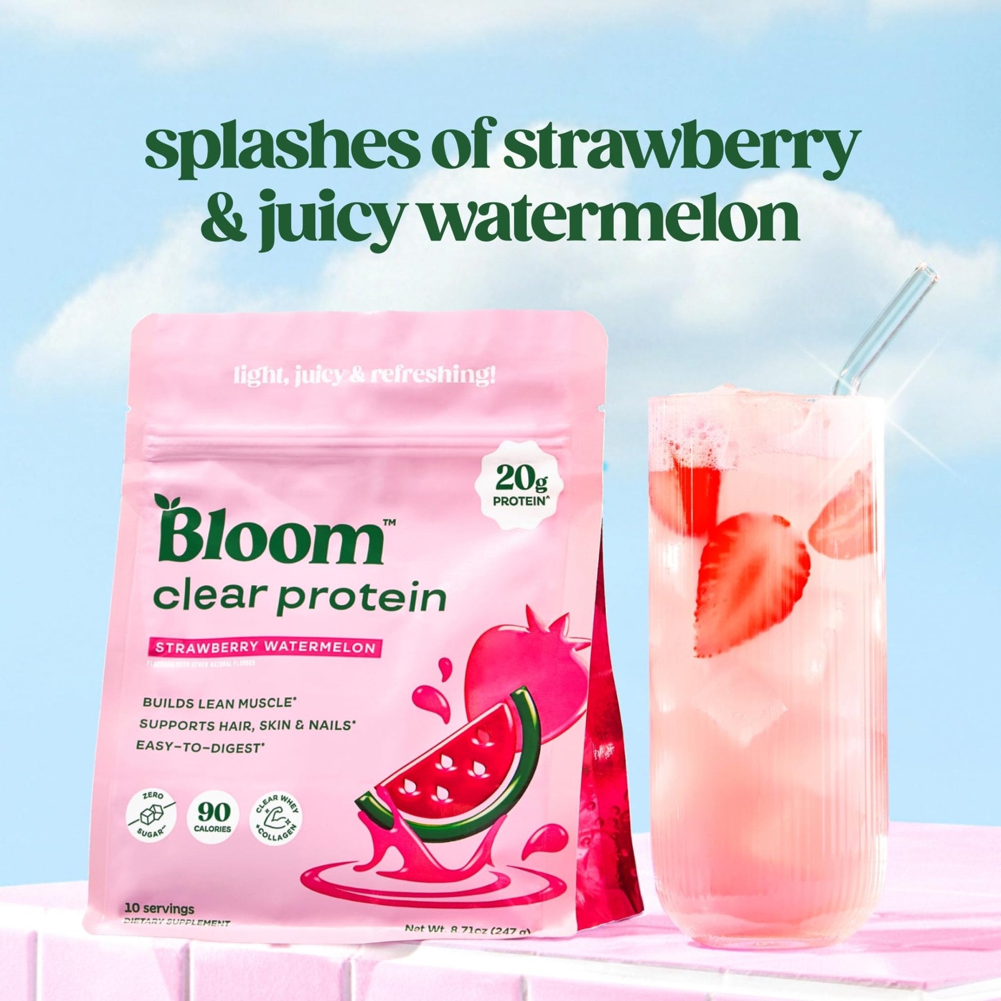 Bloom Clear Protein, Whey Protein Isolate with Collagen Peptides and Digestive Enzymes, 20g Protein, Sugar Free Post Workout Drink Mix, 90 Calories, - Maple Wellness Supplements
