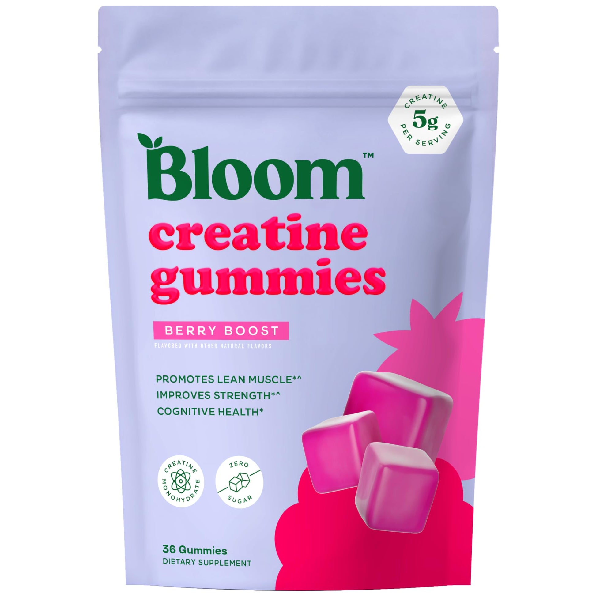 Bloom Creatine Monohydrate Gummies, 5g Per Serving, Sugar Free Creatine Gummy for Workout, Strength, Cognitive Health & Lean Muscle Support - Maple Wellness Supplements