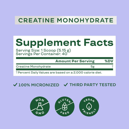 Bloom Nutrition Creatine Monohydrate Powder, 5g Micronized Creatine per Serving, Supports Muscle Recovery, Strength, Endurance, Pre or Post Workout, Gluten Free, Non GMO, Unflavored, 40 SVG, 7.3 oz - Maple Wellness Supplements