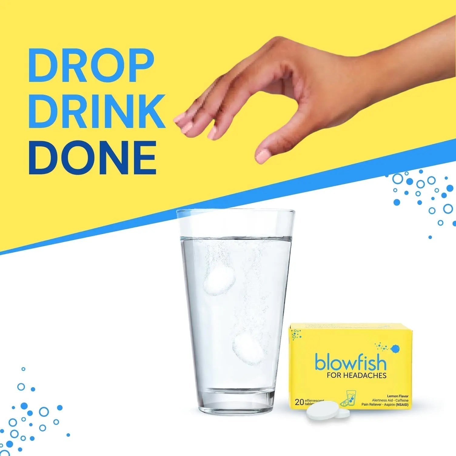 Blowfish for Headaches | Maximum Strength Effervescent Pain Relief Tablets – Treats Headaches Fast, 2X Faster Than Pills – Lemon Flavor (2 Pack) - Maple Wellness Supplements