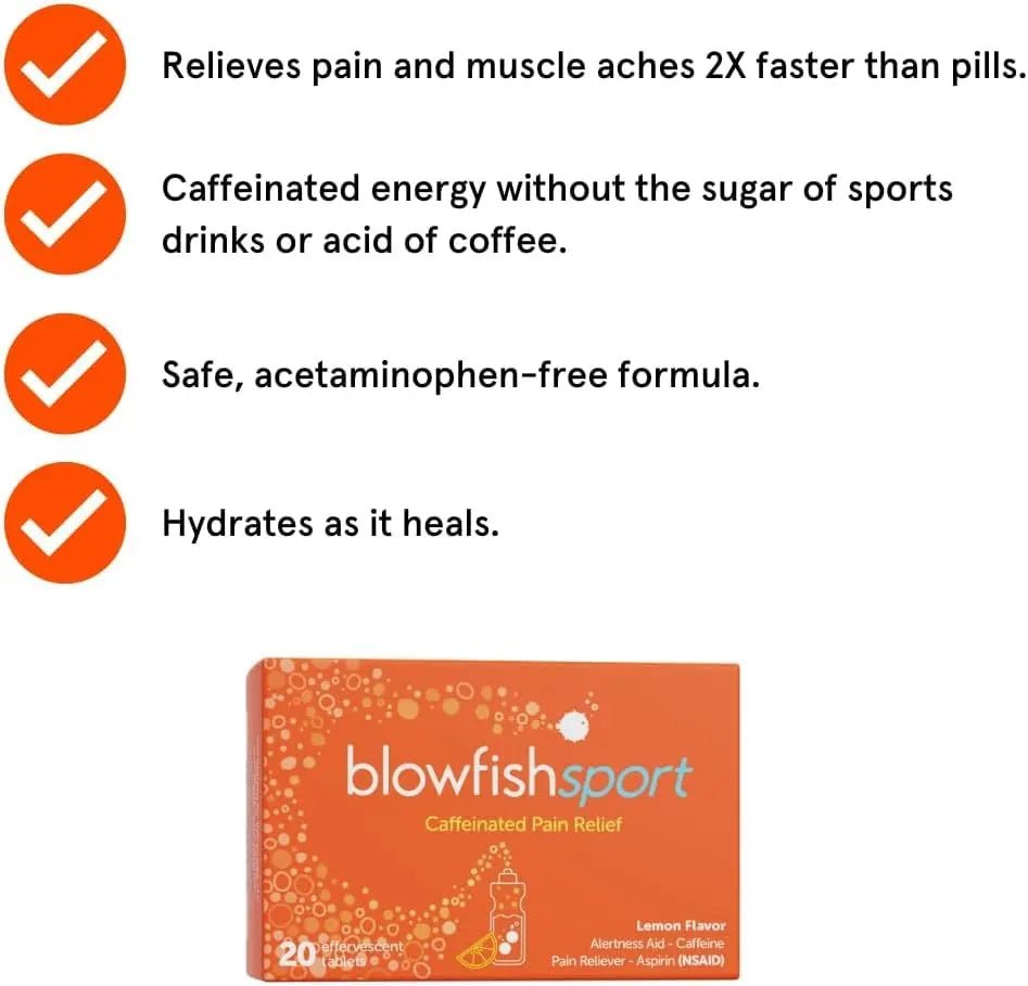 Blowfish Sport | Pain Relief for Athletes | Eases Sore Muscles | Boosts Energy | Effervescent Formula Works Fast | Perfect for Morning Workouts - Maple Wellness Supplements