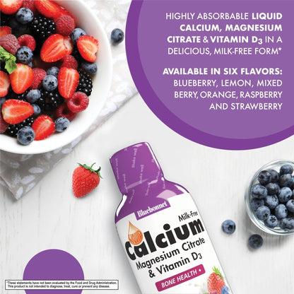 Bluebonnet Nutrition Liquid Calcium Citrate, Magnesium, Vitamin D3, Bone Health, Gluten Free, Soy Free, Milk Free, Kosher, 16 fl oz - Maple Wellness Supplements