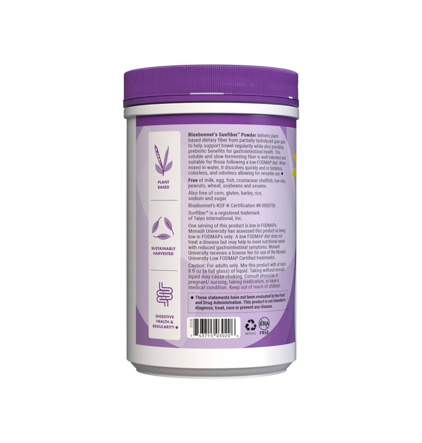 BlueBonnet Nutrition Sunfiber – 6 g of Plant Based Prebiotic Soluble Fiber – Supports Digestive Health* - Instant Dissolve – Non-GMO, Vegan, Kosher - Maple Wellness Supplements
