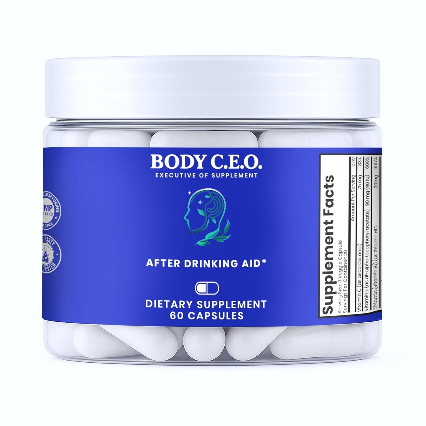 Body C.E.O. After Drinking Aid - Electrolyte Balance & Recovery - DHM (Dihydromyricetin), L-Cysteine, Prickly Pear, Milk Thistle, Zinger, Vitamin-B for Recovery - Filler-Free Formula - 60 Capsules - Maple Wellness Supplements
