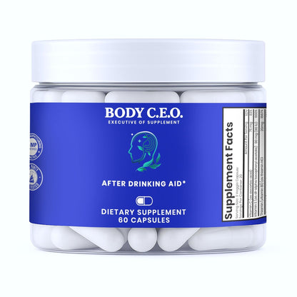 Body C.E.O. After Drinking Aid - Electrolyte Balance & Recovery - DHM (Dihydromyricetin), L-Cysteine, Prickly Pear, Milk Thistle, Zinger, Vitamin-B for Recovery - Filler-Free Formula - 60 Capsules - Maple Wellness Supplements