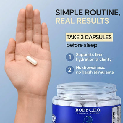 Body C.E.O. After Drinking Aid - Electrolyte Balance & Recovery - DHM (Dihydromyricetin), L-Cysteine, Prickly Pear, Milk Thistle, Zinger, Vitamin-B for Recovery - Filler-Free Formula - 60 Capsules - Maple Wellness Supplements
