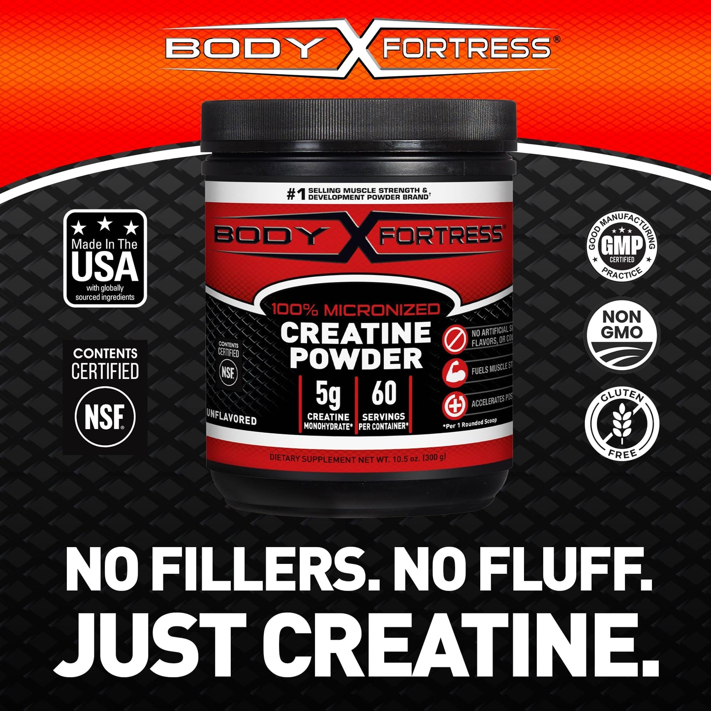 Body Fortress 100% Creatine Monohydrate Powder - Unflavored Micronized Creatine Supplement for Muscle Growth, Strength & Recovery, Pre Workout & Post Workout - Maple Wellness Supplements