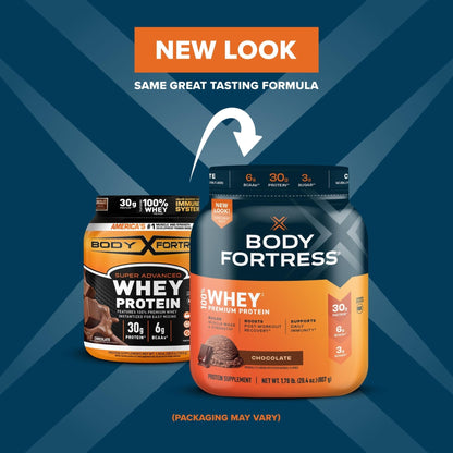 Body Fortress 100% Whey, Premium Protein Powder, Chocolate, 1.78lbs, Packaging May - Maple Wellness Supplements