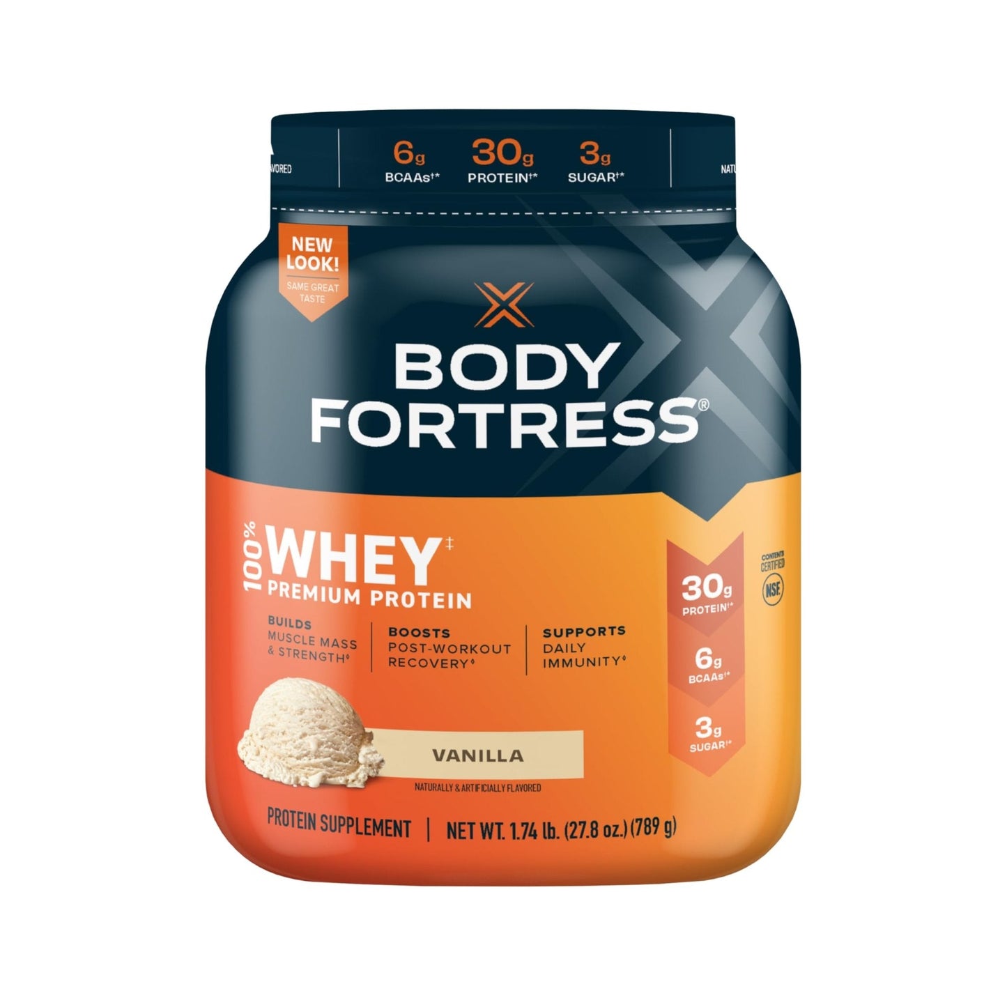Body Fortress 100% Whey, Premium Protein Powder, Vanilla, 1.74lbs (Packaging May Vary) - Maple Wellness Supplements