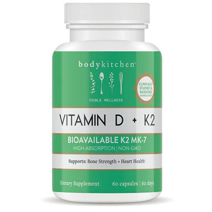 Body Kitchen Vegan Plant-Based Vitamin D3 + K2 (MK7) Supplement, Bone and Heart - Maple Wellness Supplements