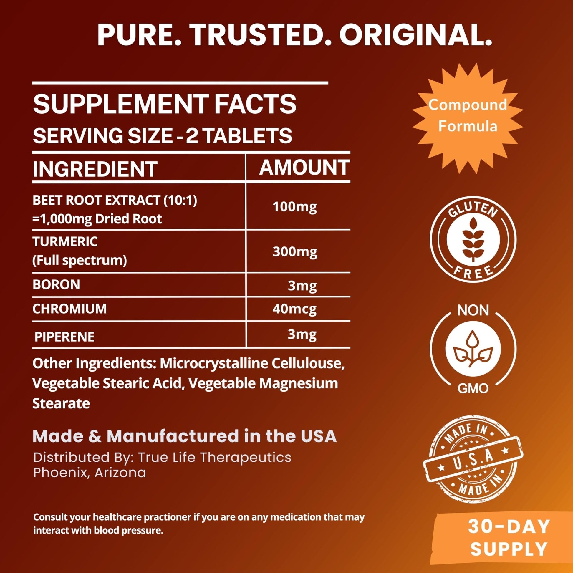 Body Support Tablets – Beet Root Extract, Turmeric Boron & Chromium – Supports Inflammation, Circulation, Hormonal Balance & Metabolic Function – 60ct - 30 Servings - Maple Wellness Supplements