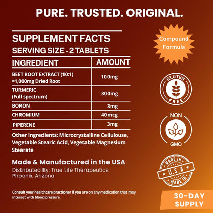 Body Support Tablets – Beet Root Extract, Turmeric Boron & Chromium – Supports Inflammation, Circulation, Hormonal Balance & Metabolic Function – 60ct - 30 Servings - Maple Wellness Supplements