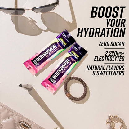 BODYARMOR Flash IV Electrolyte Packets, Strawberry Kiwi - Zero Sugar Drink Mix, Single Serve Packs, Coconut Water Powder (15 Count) - Maple Wellness Supplements