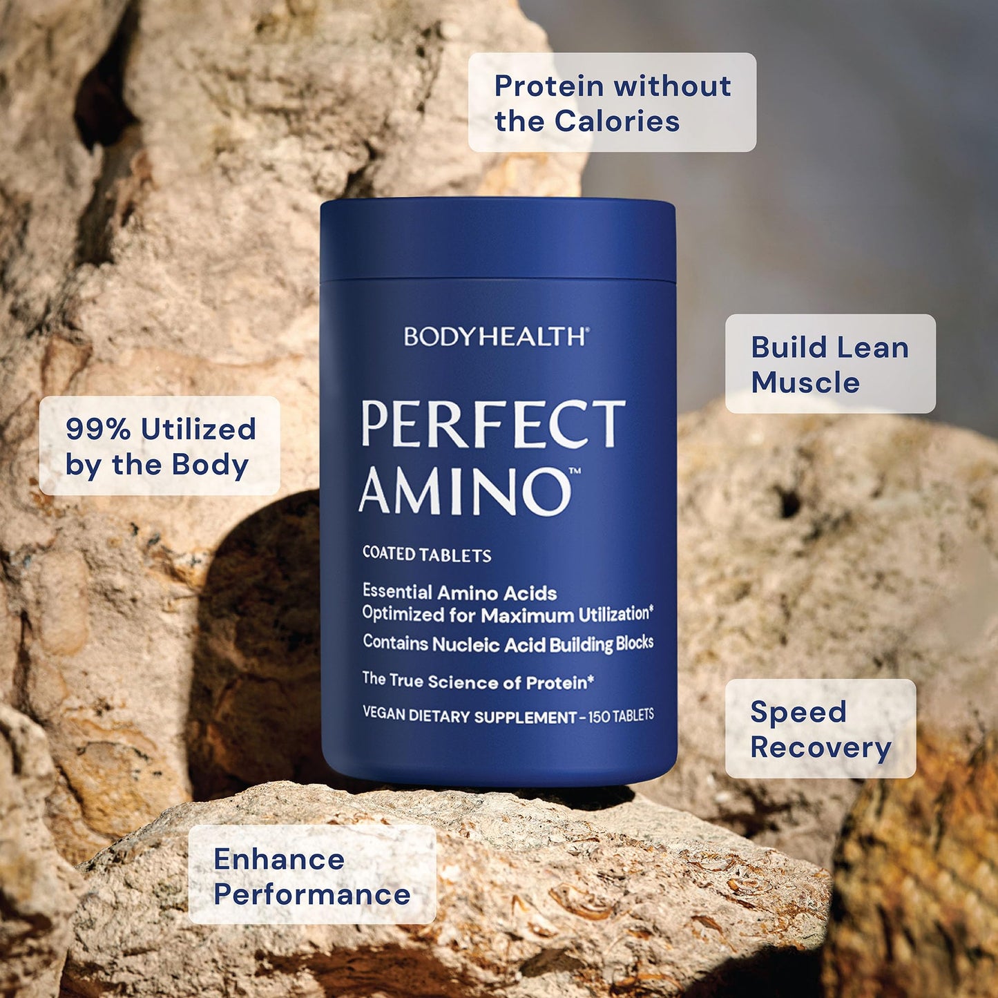 BodyHealth PerfectAmino (600 ct) Easy to Swallow Tablets, Essential Amino Acids Supplement with BCAAs, Vegan Protein for Pre/Post Workout & Muscle Recovery with Lysine, Tryptophan, Leucine, Methionine - Maple Wellness Supplements