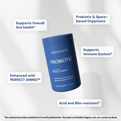 BodyHealth Probiotic Enhanced with PerfectAmino for Women and Men, Spore Based with Bifidobacterium, Lactobacillus Salivarius, - Maple Wellness Supplements