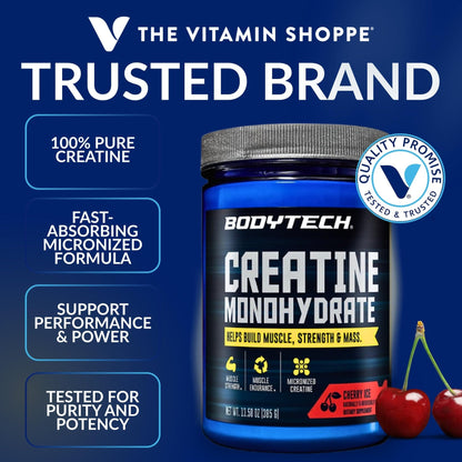 BodyTech 100% Pure Creatine Monohydrate Powder - Micronized for Maximum Absorption - Supports Muscle Strength & Power Output - Maple Wellness Supplements