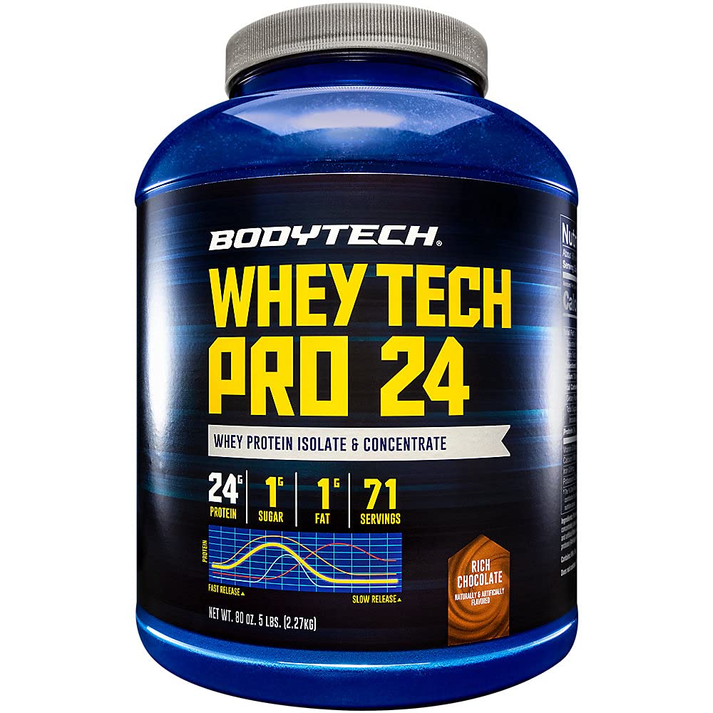 BODYTECH Whey Tech Pro24 Powder Rich Chocolate (5 lbs/ 71 Servings) - Maple Wellness Supplements