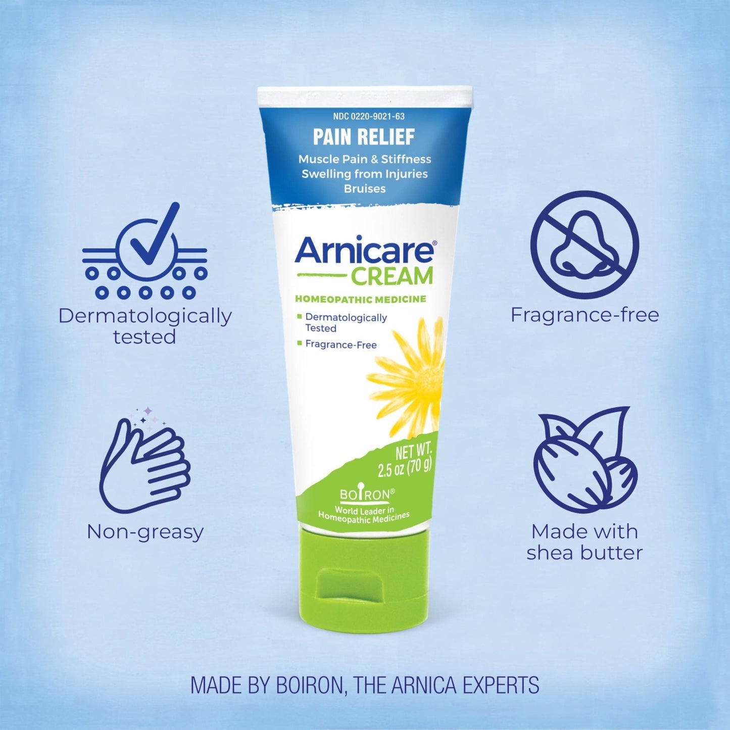 Boiron Arnicare Cream for Joint Pain, Muscle Pain, Swelling, Soreness, Stiffness, and Bruises - Fast Absorbing and Fragrance-Free - 2.5 oz - Maple Wellness Supplements